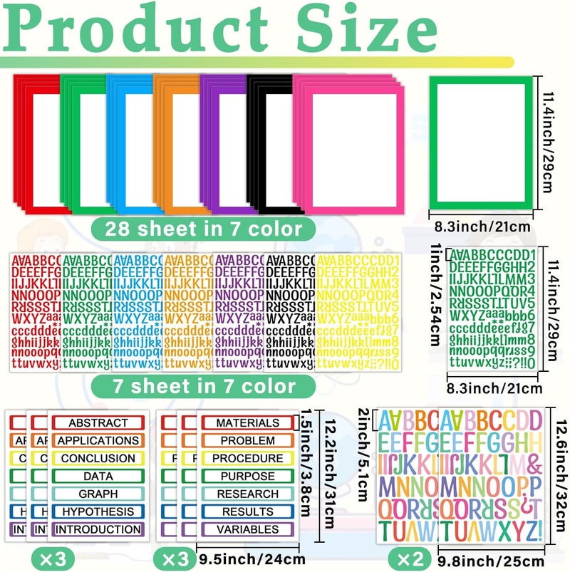 LonlyEagle 43 Colorful Sheets Science Fair Board Supplies Self Adhesive Presentation Science Subtitles Fair Project Titles Personalized Letter Sticker Supplies for Classroom Office - Image 2